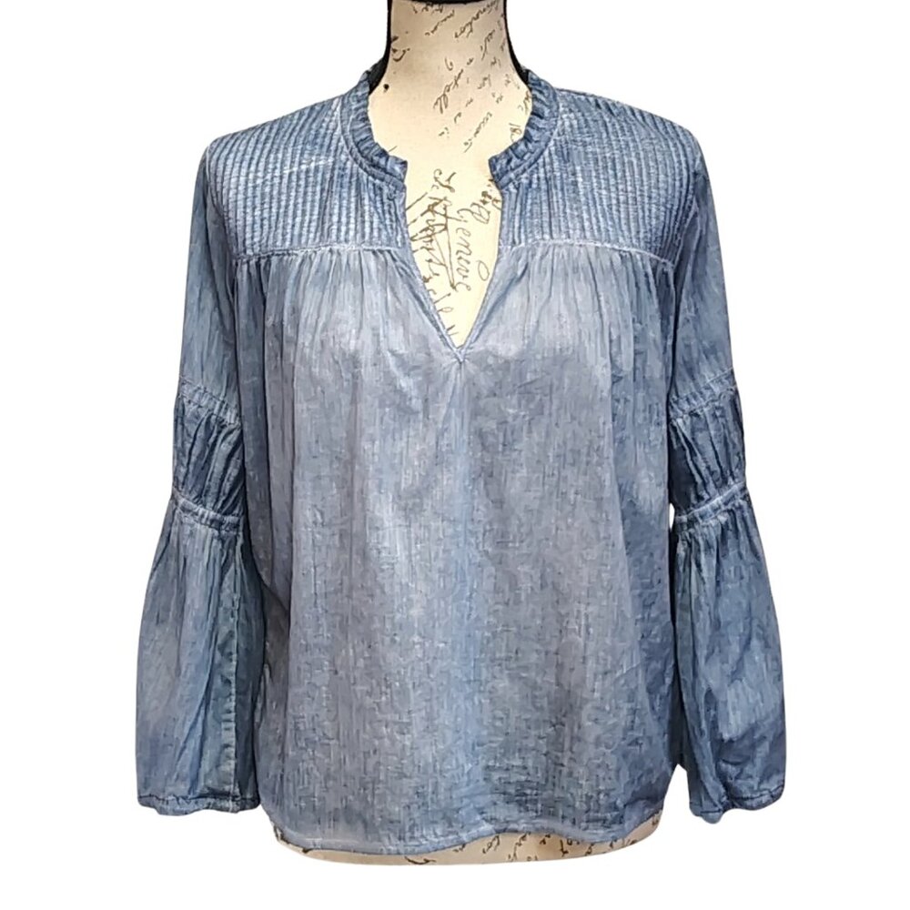 Rails Marli Faded Blue Cotton Peasant Top Small Coastal‎ Boho Nautical Blouse
